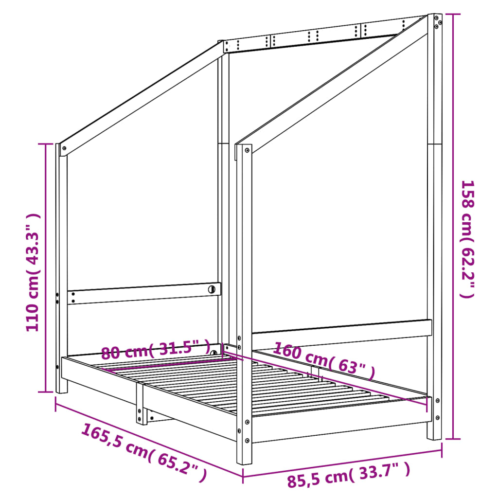 Kinderbedframe 80x160 cm massief grenenhout wit