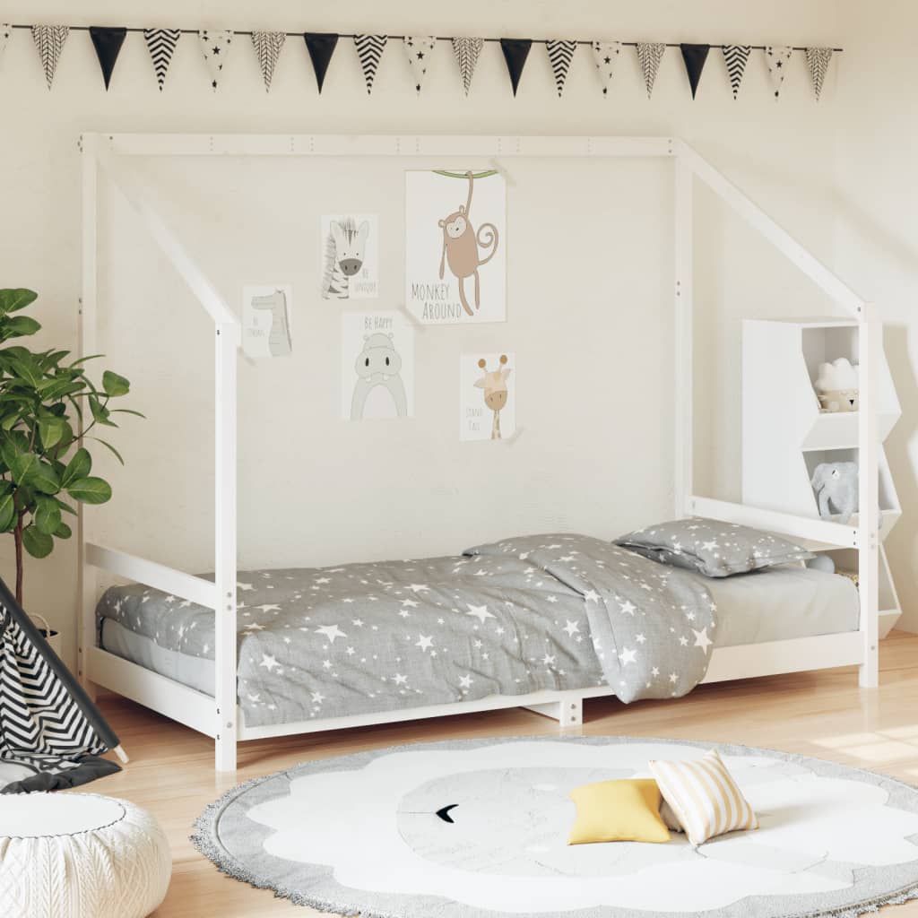 Kinderbedframe 90x190 cm massief grenenhout wit