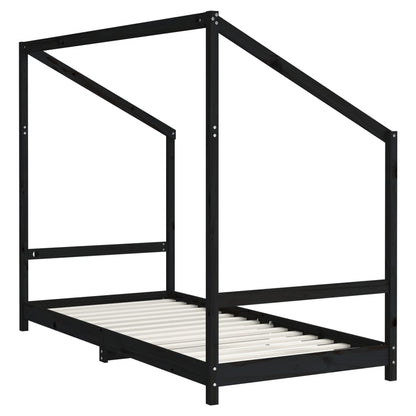 Kinderbedframe 90x190 cm massief grenenhout zwart