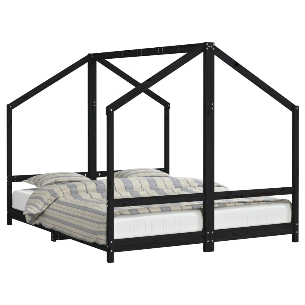 Kinderbedframe 2x(80x200) cm massief grenenhout zwart