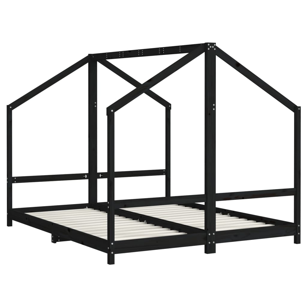 Kinderbedframe 2x(80x200) cm massief grenenhout zwart