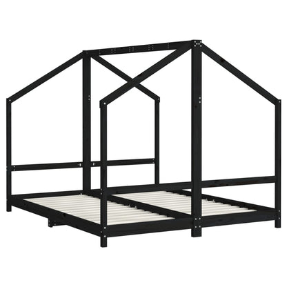 Kinderbedframe 2x(80x200) cm massief grenenhout zwart