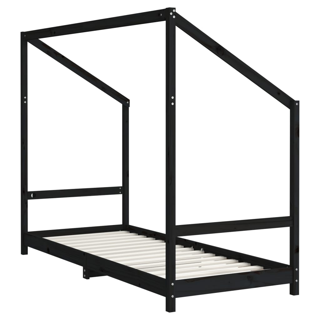 Kinderbedframe 2x(80x200) cm massief grenenhout zwart