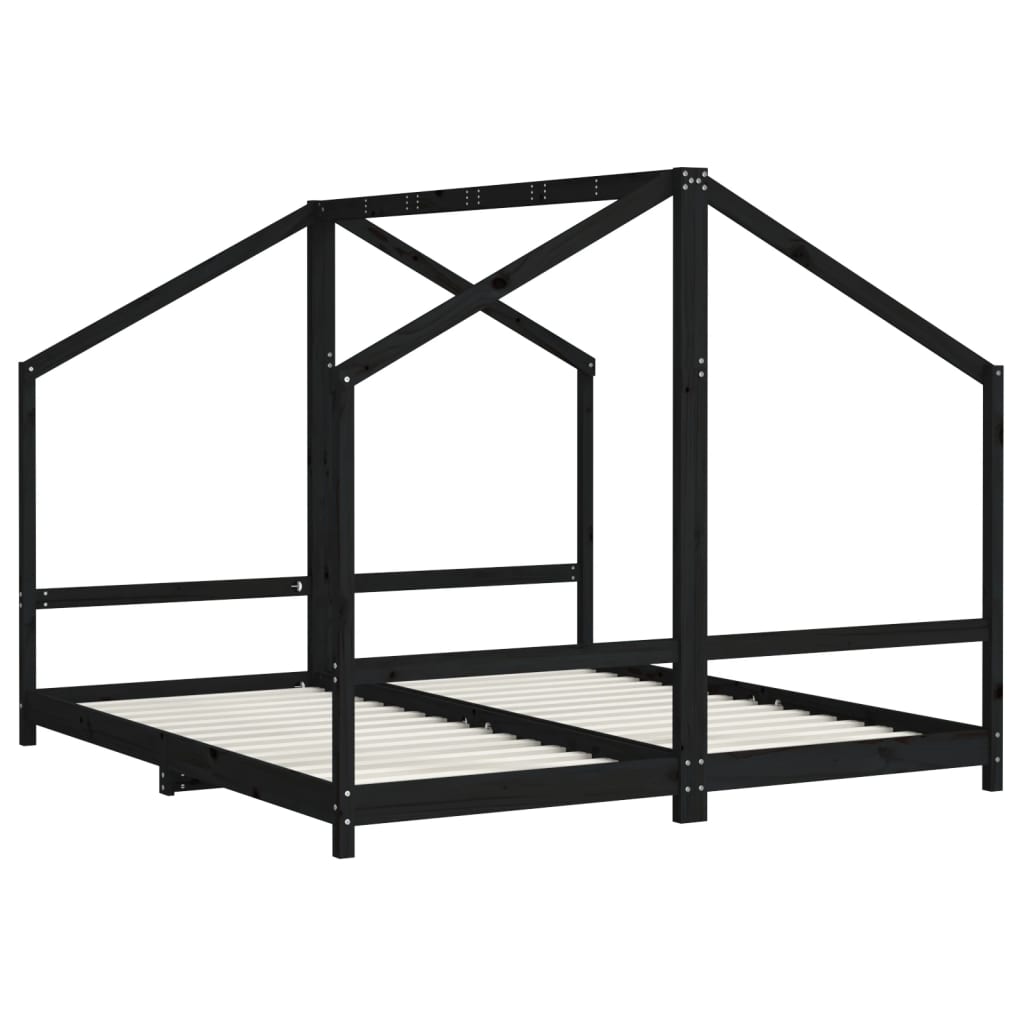 Kinderbedframe 2x(90x200) cm massief grenenhout zwart