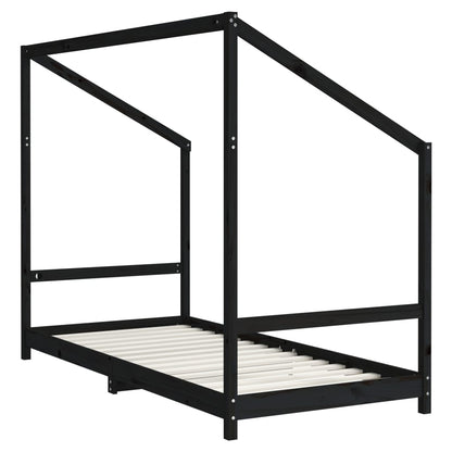 Kinderbedframe 2x(90x200) cm massief grenenhout zwart