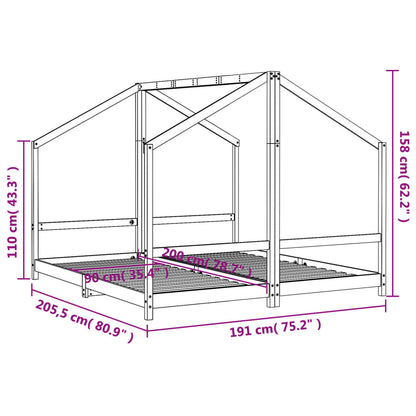 Kinderbedframe 2x(90x200) cm massief grenenhout zwart