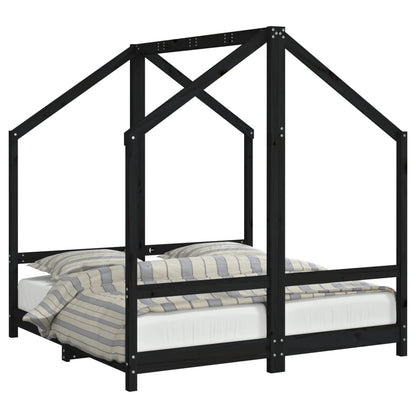 Kinderbedframe 2x(70x140) cm massief grenenhout zwart