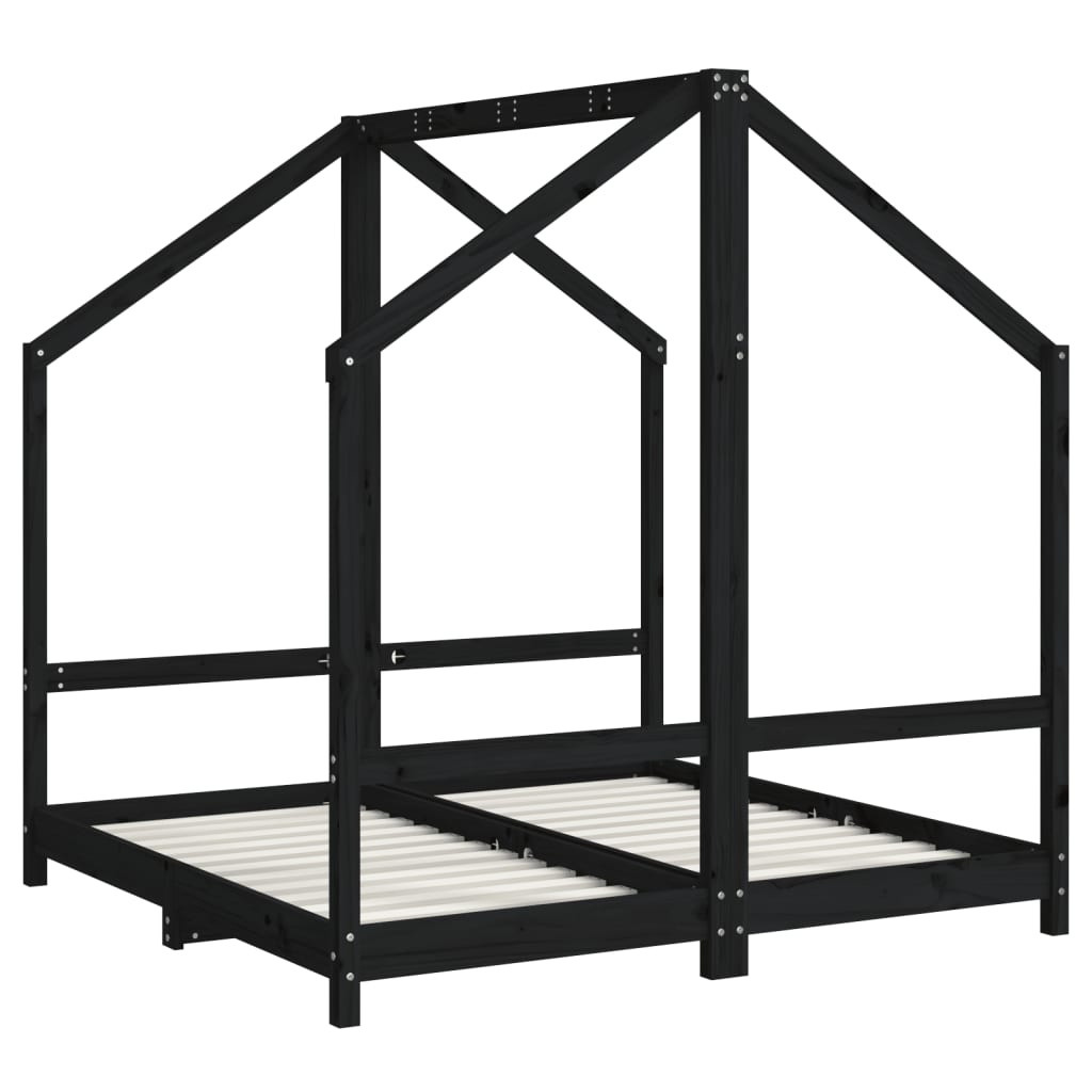 Kinderbedframe 2x(70x140) cm massief grenenhout zwart