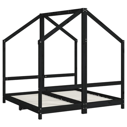 Kinderbedframe 2x(70x140) cm massief grenenhout zwart