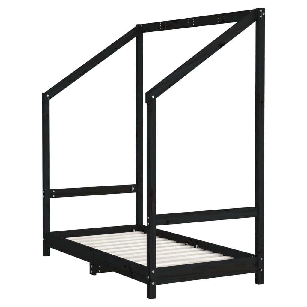 Kinderbedframe 2x(70x140) cm massief grenenhout zwart