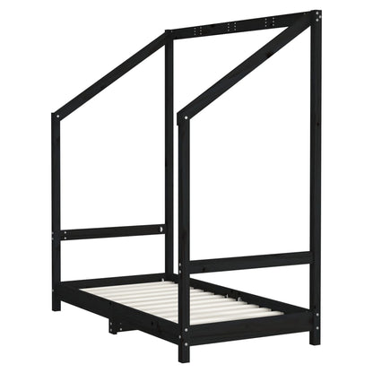 Kinderbedframe 2x(70x140) cm massief grenenhout zwart