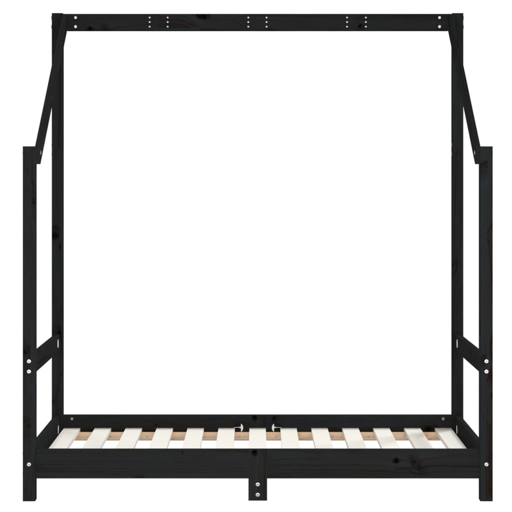 Kinderbedframe 2x(70x140) cm massief grenenhout zwart