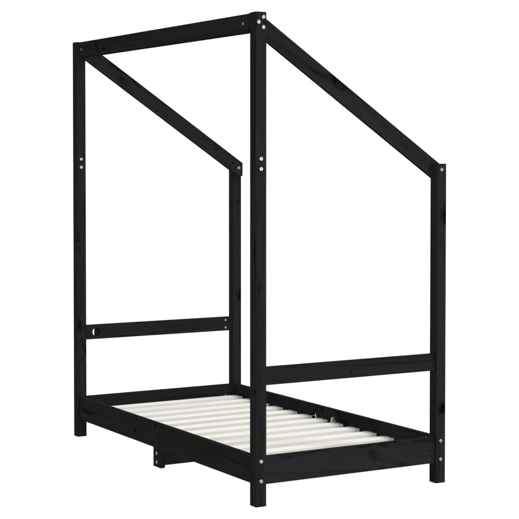 Kinderbedframe 2x(70x140) cm massief grenenhout zwart