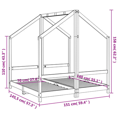 Kinderbedframe 2x(70x140) cm massief grenenhout zwart