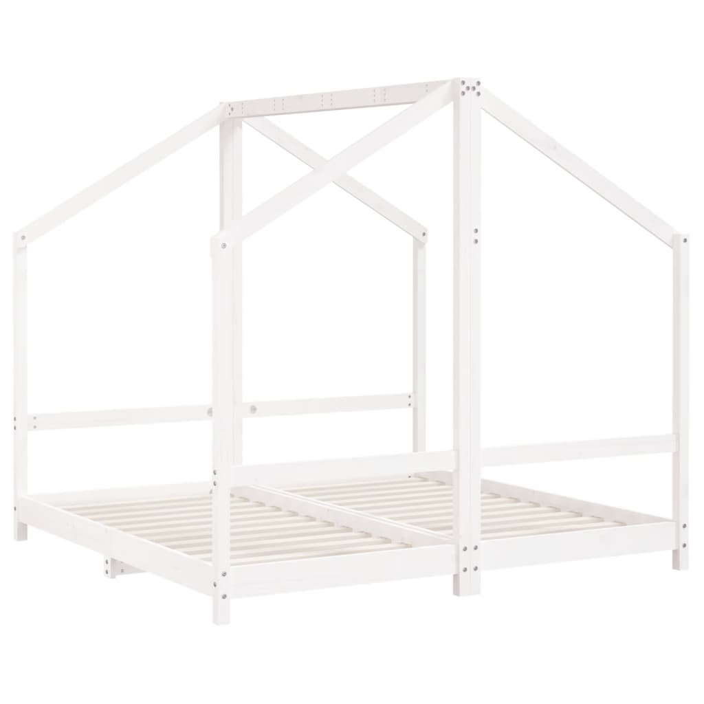 Kinderbedframe 2x(80x160) cm massief grenenhout wit