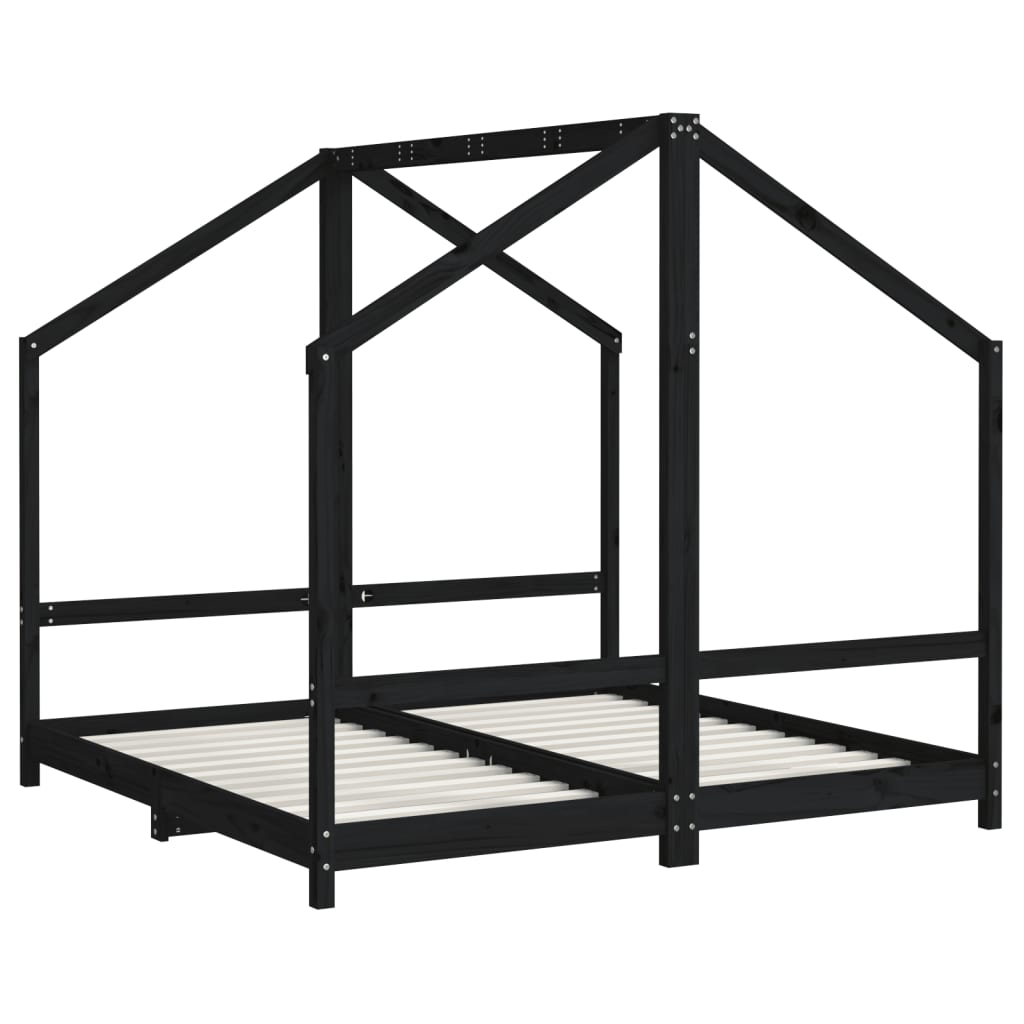 Kinderbedframe 2x(80x160) cm massief grenenhout zwart
