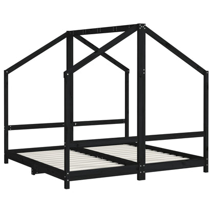 Kinderbedframe 2x(80x160) cm massief grenenhout zwart