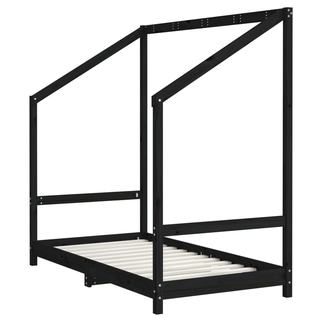 Kinderbedframe 2x(80x160) cm massief grenenhout zwart