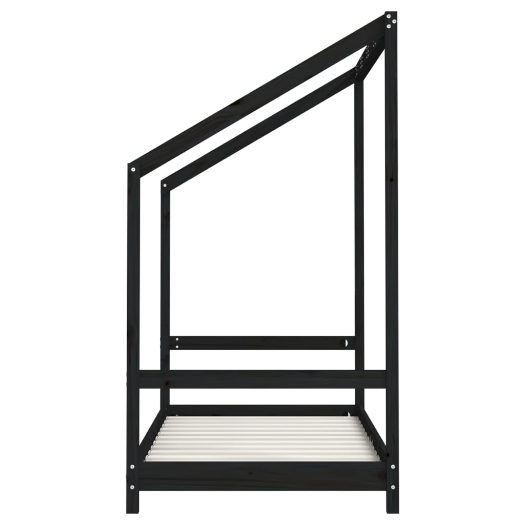 Kinderbedframe 2x(80x160) cm massief grenenhout zwart