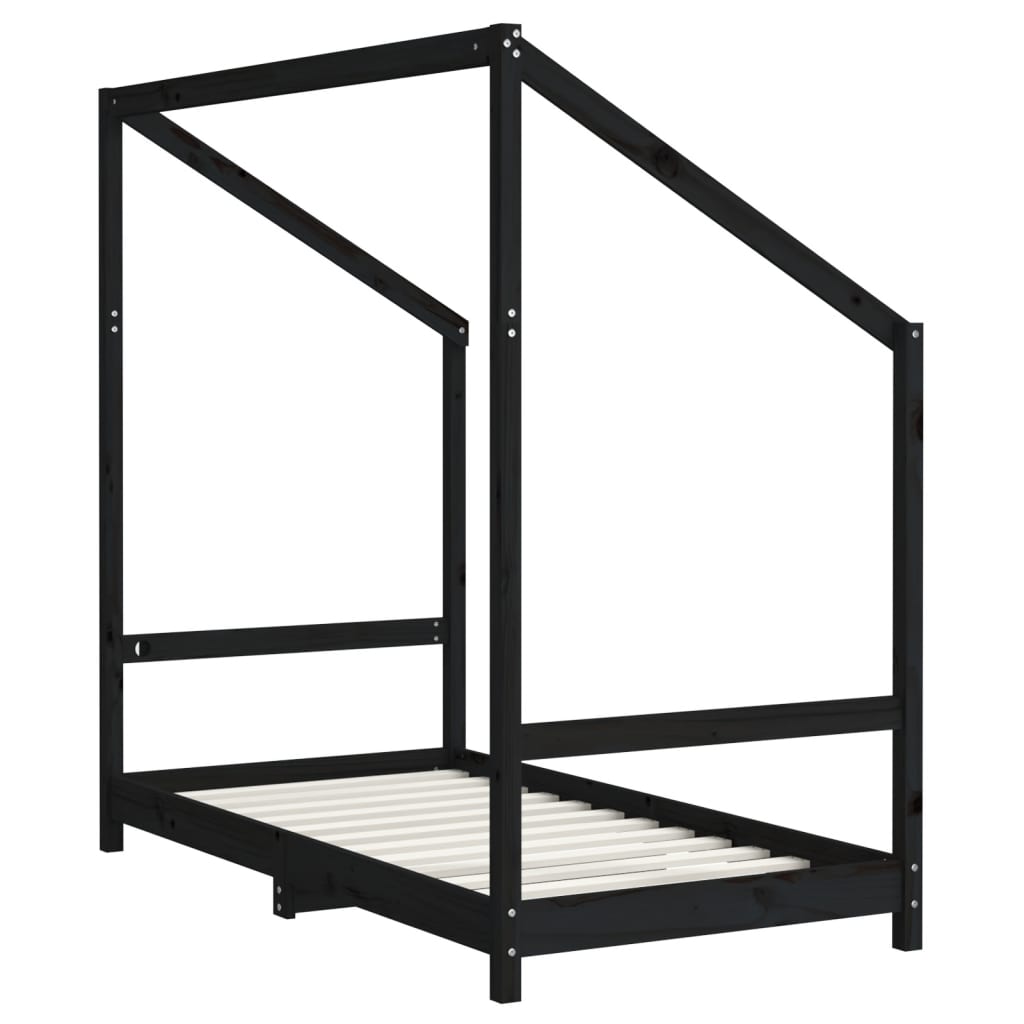 Kinderbedframe 2x(80x160) cm massief grenenhout zwart
