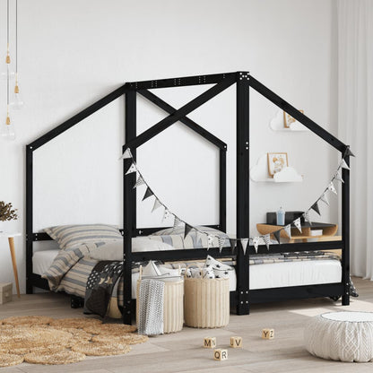 Kinderbedframe 2x(80x160) cm massief grenenhout zwart