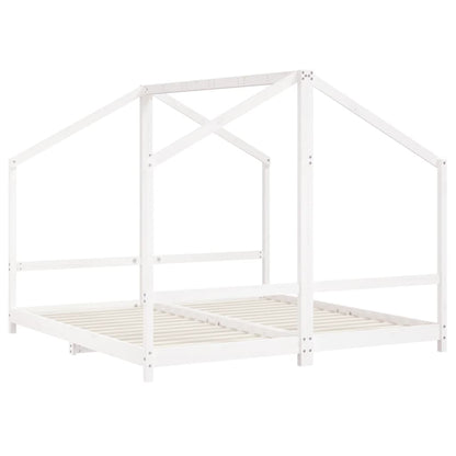 Kinderbedframe 2x(90x190) cm massief grenenhout wit