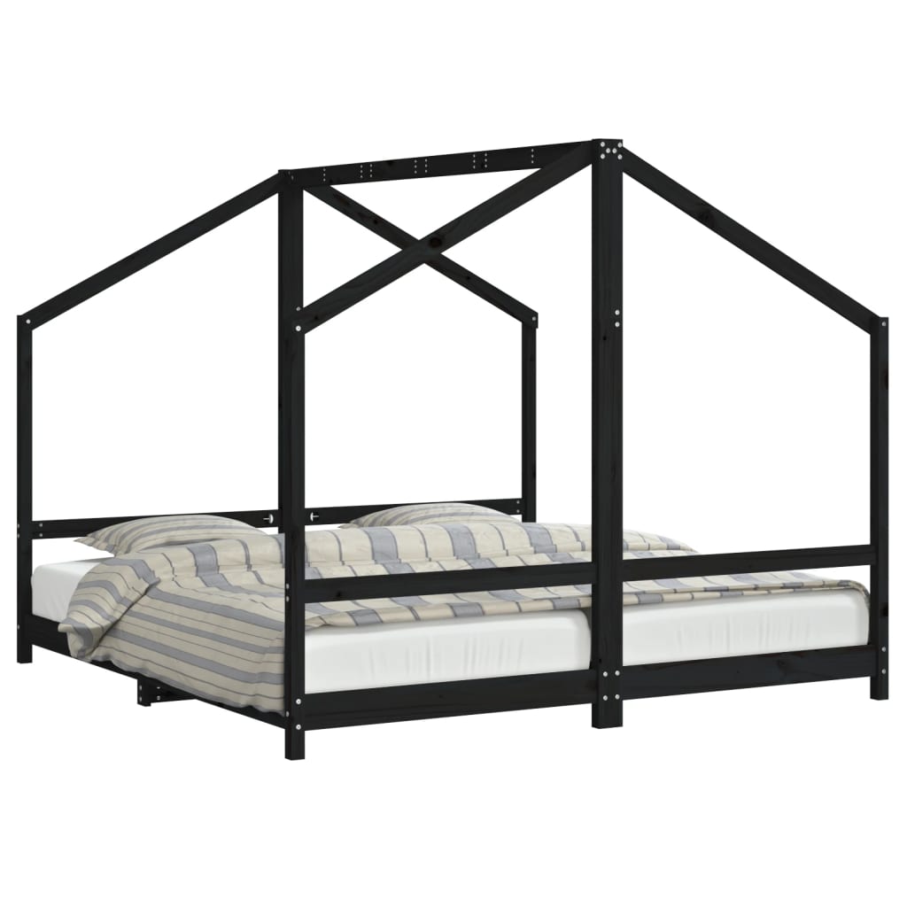 Kinderbedframe 2x(90x190) cm massief grenenhout zwart