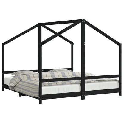 Kinderbedframe 2x(90x190) cm massief grenenhout zwart