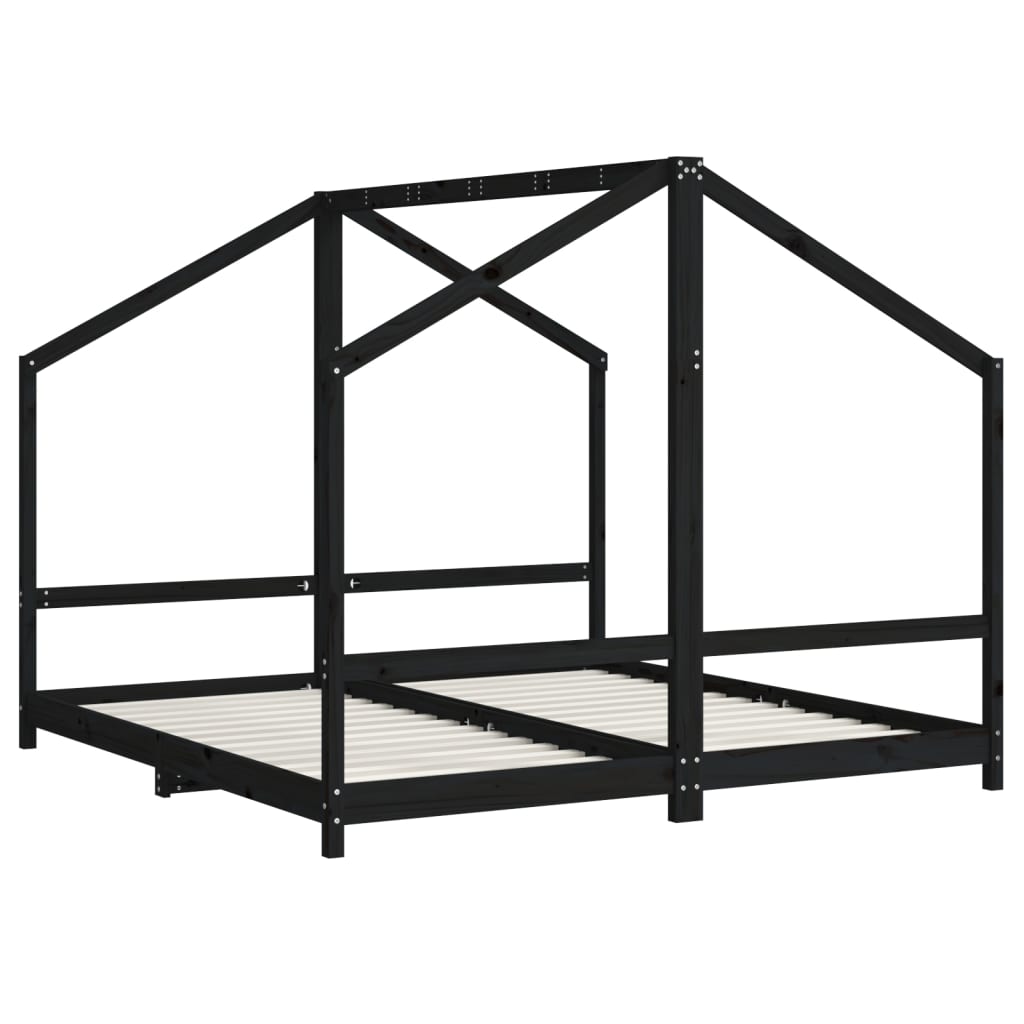 Kinderbedframe 2x(90x190) cm massief grenenhout zwart