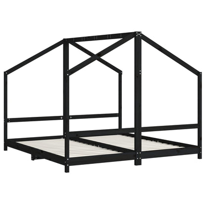Kinderbedframe 2x(90x190) cm massief grenenhout zwart